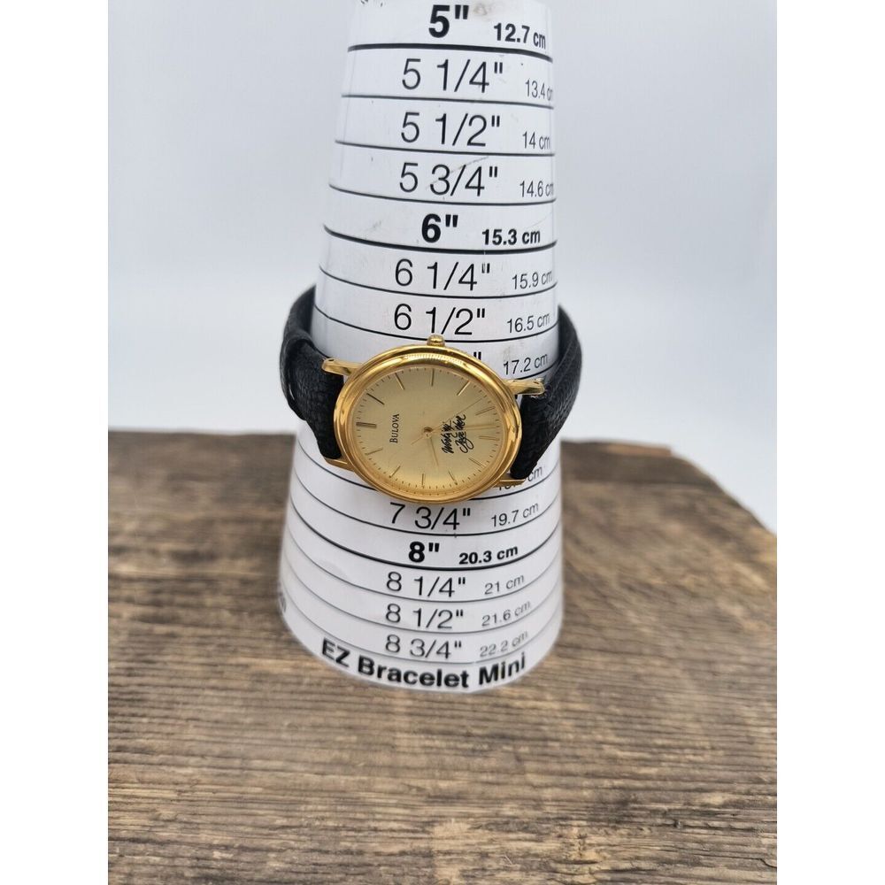 Bullova Classic 33mm "Working Together" Watch Gold Tone Black Leather - Picture 7 of 8